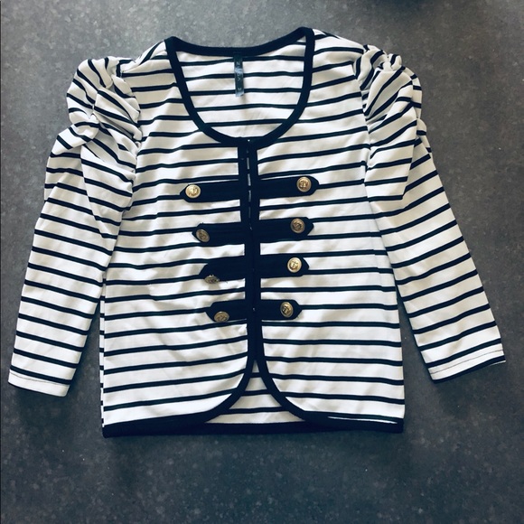 Zinga military style striped top , size  petite M. - Picture 6 of 9